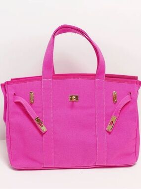 BOATKIN Pink Canvas Tote Bag with Gold Hardware